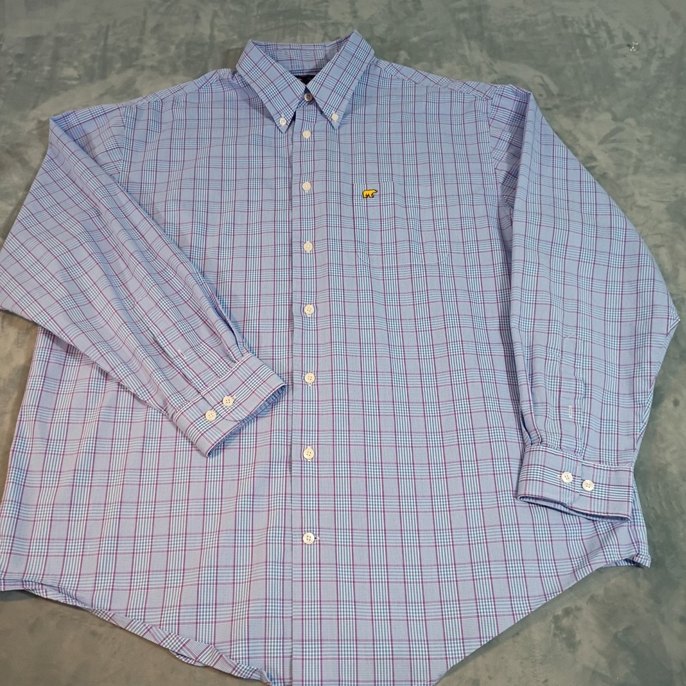 Jack Nicklaus Mens XL Plaid Button Down Shirt Golden Bear Pocket Golf Casual